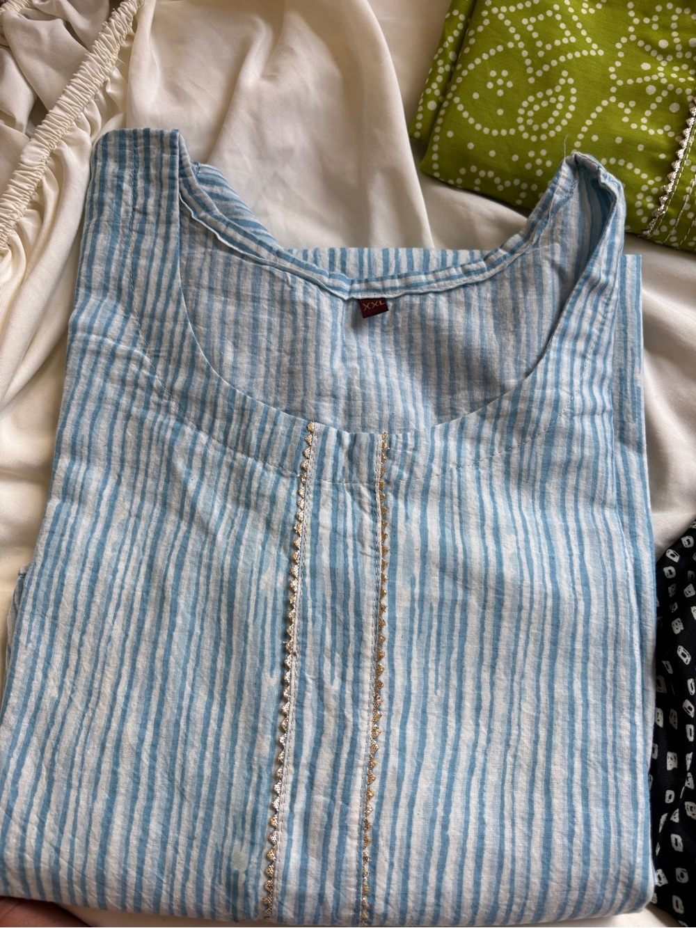 New Light Blue Striped Indian Kurti XXL – Casual Ethnic Top